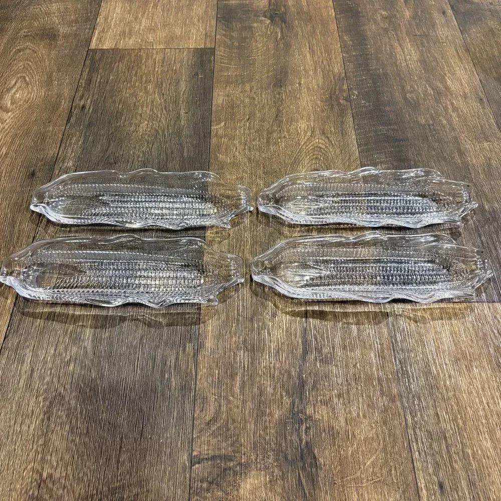 Set of 4 Vintage Clear Acrylic Corn on the Cob Serving Trays 10” BBQ Picnic